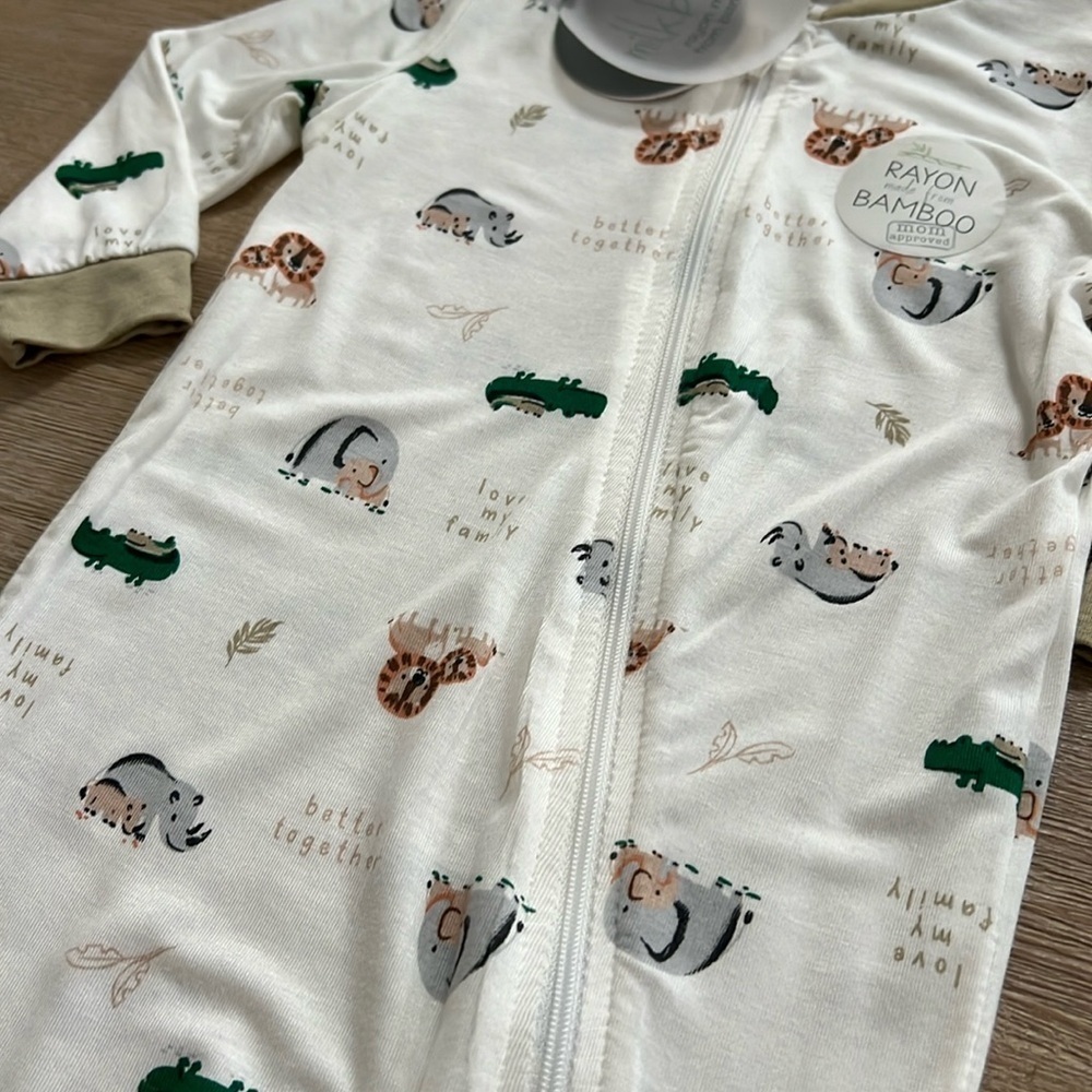 Milkberry Baby Boy Bamboo Footie Sleeper Set of 2 6-9 months Stripes Animals - Picture 3 of 5